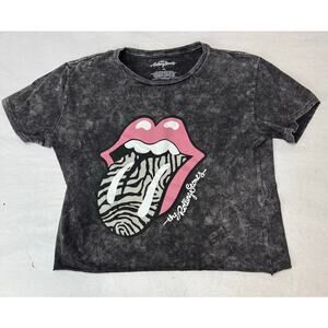 Rolling Stones Graphic Tee Cropped Tongue Lips Edgy Classic Rock & Roll Size XL